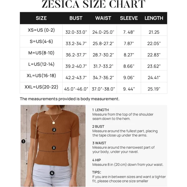imageZESICA Womens Short Sleeve Crewneck T Shirt 2024 Summer Ribbed Knit Slim Fit Basic Solid Color Tee TopsBrown
