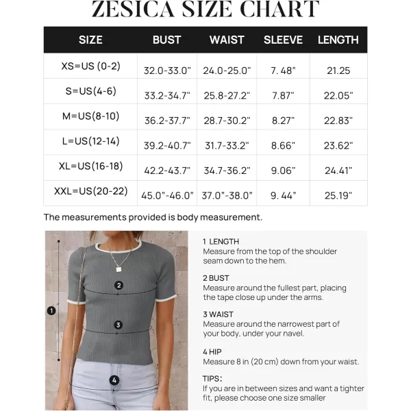 imageZESICA Womens Short Sleeve Crewneck T Shirt 2024 Summer Ribbed Knit Slim Fit Basic Solid Color Tee TopsDarkgrey
