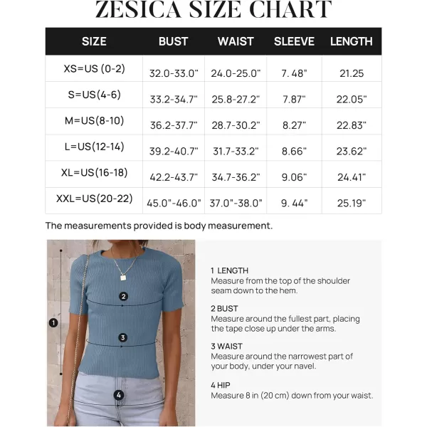 imageZESICA Womens Short Sleeve Crewneck T Shirt 2024 Summer Ribbed Knit Slim Fit Basic Solid Color Tee TopsDustyblue