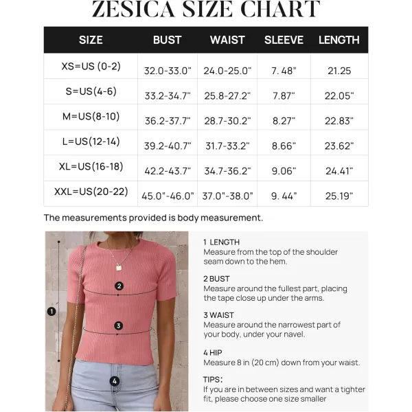 imageZESICA Womens Short Sleeve Crewneck T Shirt 2024 Summer Ribbed Knit Slim Fit Basic Solid Color Tee TopsDustypink