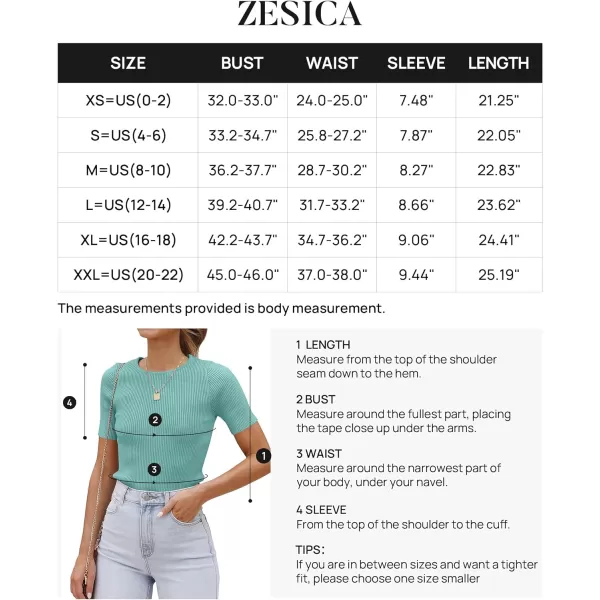 imageZESICA Womens Short Sleeve Crewneck T Shirt 2024 Summer Ribbed Knit Slim Fit Basic Solid Color Tee TopsMint