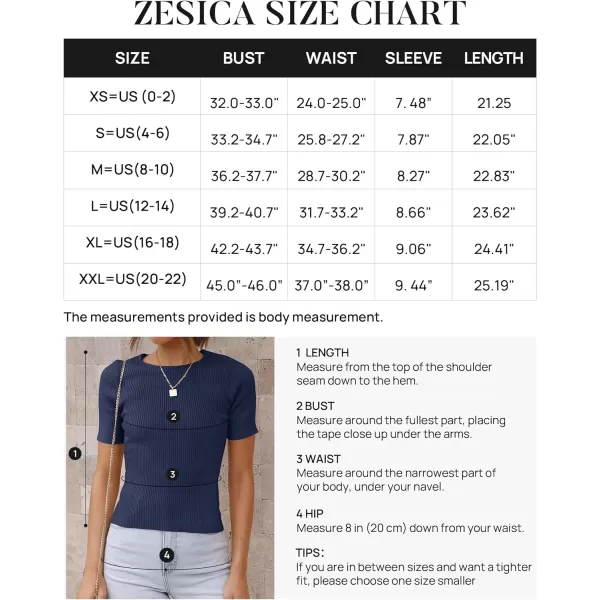 imageZESICA Womens Short Sleeve Crewneck T Shirt 2024 Summer Ribbed Knit Slim Fit Basic Solid Color Tee TopsNavy