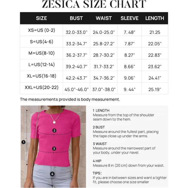 imageZESICA Womens Short Sleeve Crewneck T Shirt 2024 Summer Ribbed Knit Slim Fit Basic Solid Color Tee TopsRose