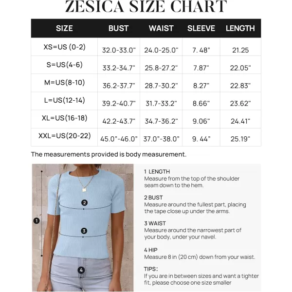 imageZESICA Womens Short Sleeve Crewneck T Shirt 2024 Summer Ribbed Knit Slim Fit Basic Solid Color Tee TopsSkyblue