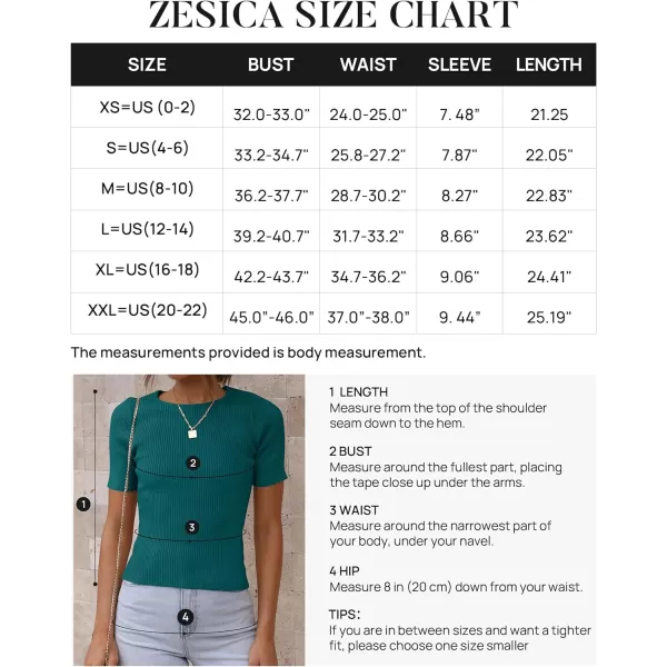 imageZESICA Womens Short Sleeve Crewneck T Shirt 2024 Summer Ribbed Knit Slim Fit Basic Solid Color Tee TopsTeal