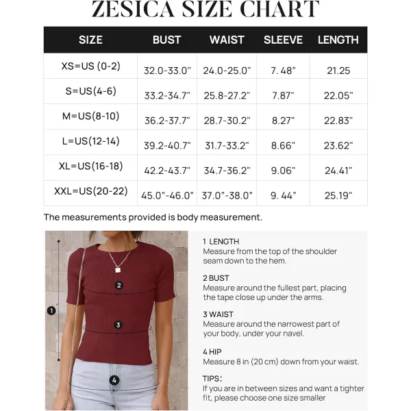 imageZESICA Womens Short Sleeve Crewneck T Shirt 2024 Summer Ribbed Knit Slim Fit Basic Solid Color Tee TopsWine