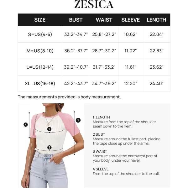 imageZESICA Womens Short Sleeve Ribbed Color Block Tops Summer Crewneck Knit T ShirtsPink