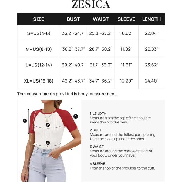 imageZESICA Womens Short Sleeve Ribbed Color Block Tops Summer Crewneck Knit T ShirtsRed
