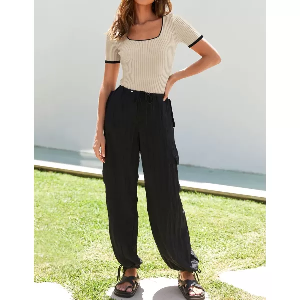imageZESICA Womens Short Sleeve Square Neck Color Block T Shirt 2024 Summer Slim Fit Ribbed Knit Basic Tee TopsApricot