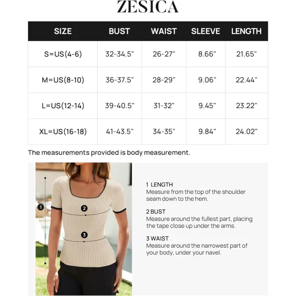 imageZESICA Womens Short Sleeve Square Neck Color Block T Shirt 2024 Summer Slim Fit Ribbed Knit Basic Tee TopsApricot