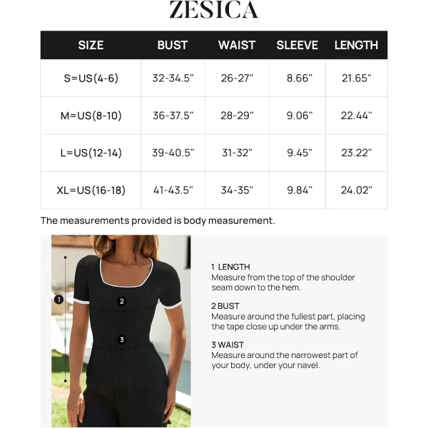 imageZESICA Womens Short Sleeve Square Neck Color Block T Shirt 2024 Summer Slim Fit Ribbed Knit Basic Tee TopsBlack