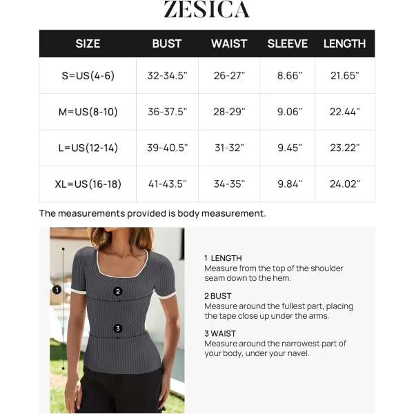 imageZESICA Womens Short Sleeve Square Neck Color Block T Shirt 2024 Summer Slim Fit Ribbed Knit Basic Tee TopsDarkgrey