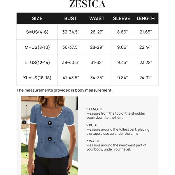 imageZESICA Womens Short Sleeve Square Neck Color Block T Shirt 2024 Summer Slim Fit Ribbed Knit Basic Tee TopsDustyblue