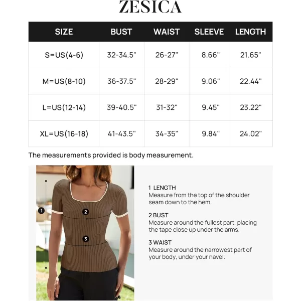 imageZESICA Womens Short Sleeve Square Neck Color Block T Shirt 2024 Summer Slim Fit Ribbed Knit Basic Tee TopsMocha