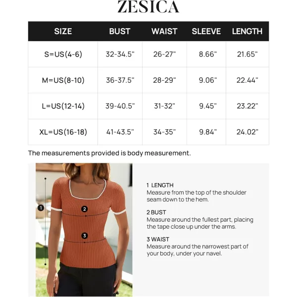 imageZESICA Womens Short Sleeve Square Neck Color Block T Shirt 2024 Summer Slim Fit Ribbed Knit Basic Tee TopsRust