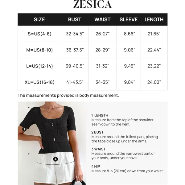 imageZESICA Womens Short Sleeve Square Neck T Shirts 2024 Summer Slim Fitted Ribbed Knit Basic Casual Tee TopsBlack