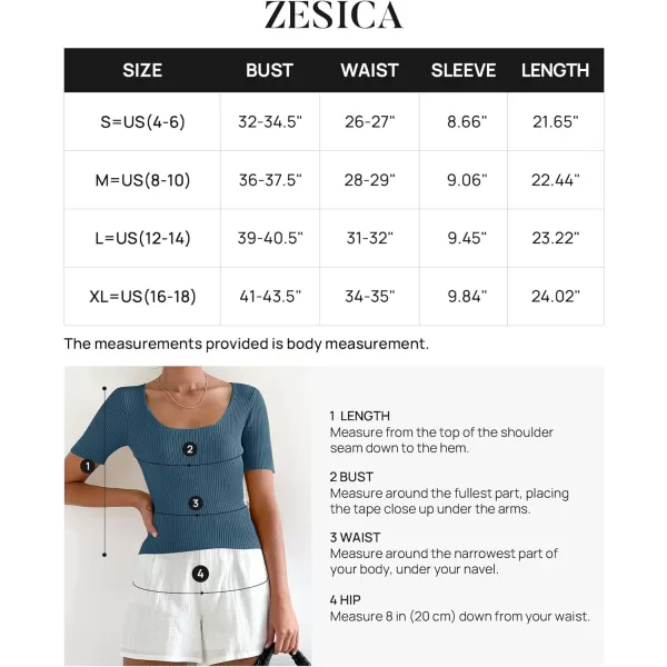 imageZESICA Womens Short Sleeve Square Neck T Shirts 2024 Summer Slim Fitted Ribbed Knit Basic Casual Tee TopsDarkblue