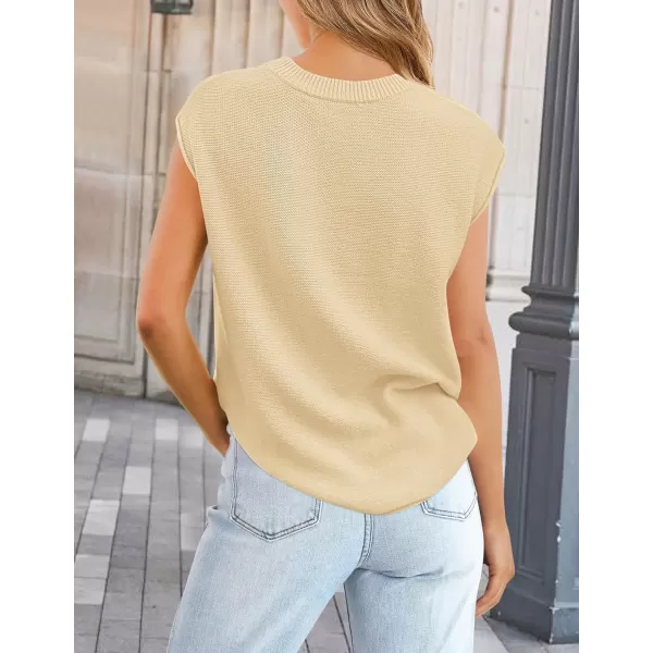 imageZESICA Womens Short Sleeve Tunic Tops Casual Crew Neck Sleeveless Solid Pullover Sweaters Basic Loose Knit Sweater VestApricot