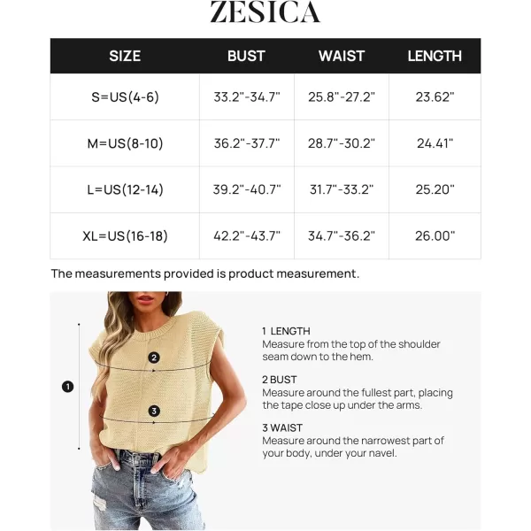 imageZESICA Womens Short Sleeve Tunic Tops Casual Crew Neck Sleeveless Solid Pullover Sweaters Basic Loose Knit Sweater VestApricot