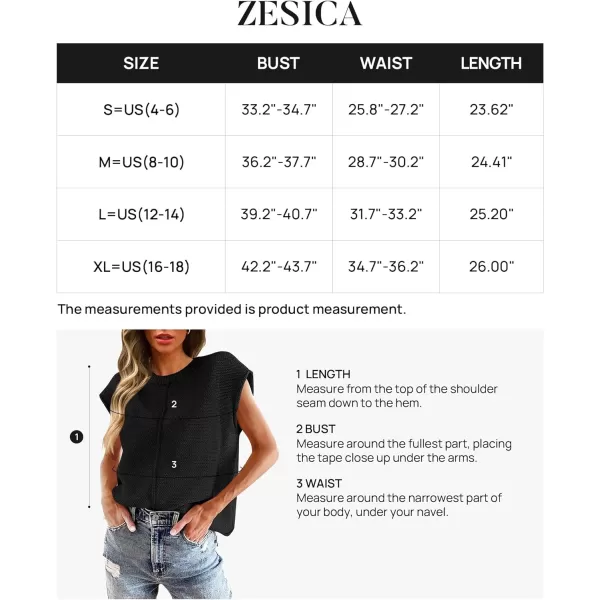 imageZESICA Womens Short Sleeve Tunic Tops Casual Crew Neck Sleeveless Solid Pullover Sweaters Basic Loose Knit Sweater VestBlack