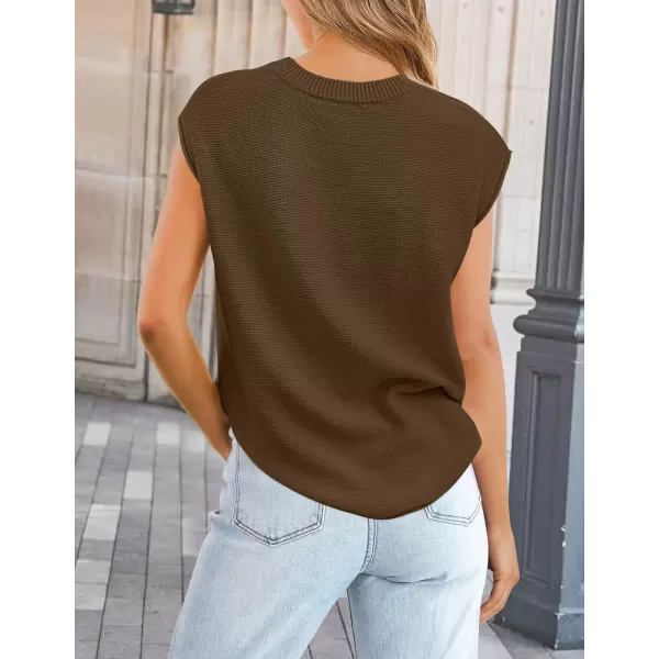 imageZESICA Womens Short Sleeve Tunic Tops Casual Crew Neck Sleeveless Solid Pullover Sweaters Basic Loose Knit Sweater VestBrown
