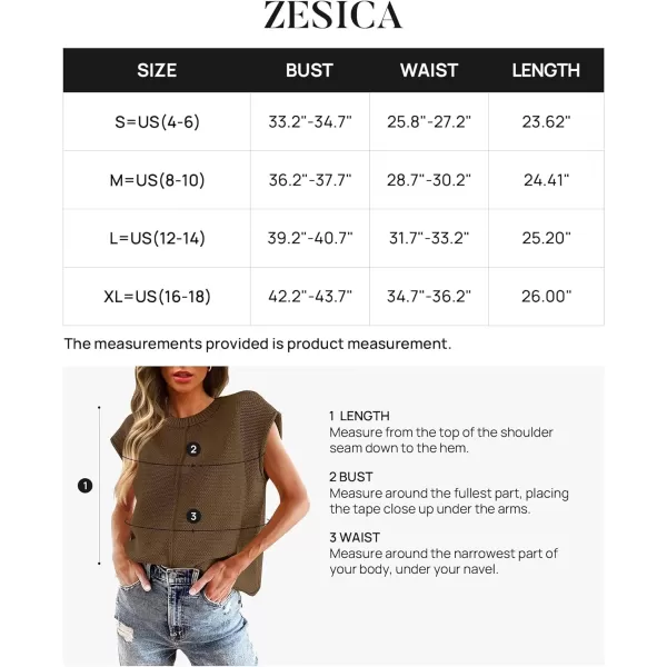 imageZESICA Womens Short Sleeve Tunic Tops Casual Crew Neck Sleeveless Solid Pullover Sweaters Basic Loose Knit Sweater VestBrown