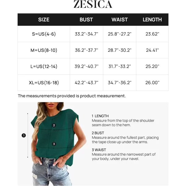 imageZESICA Womens Short Sleeve Tunic Tops Casual Crew Neck Sleeveless Solid Pullover Sweaters Basic Loose Knit Sweater VestDark Green