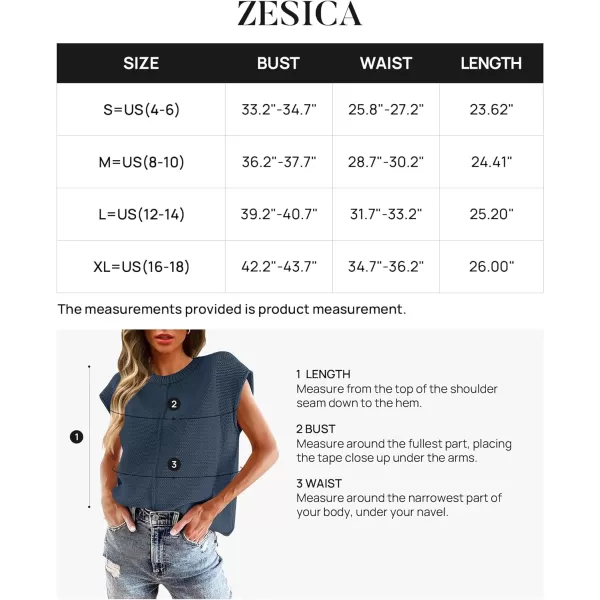 imageZESICA Womens Short Sleeve Tunic Tops Casual Crew Neck Sleeveless Solid Pullover Sweaters Basic Loose Knit Sweater VestDusty Blue