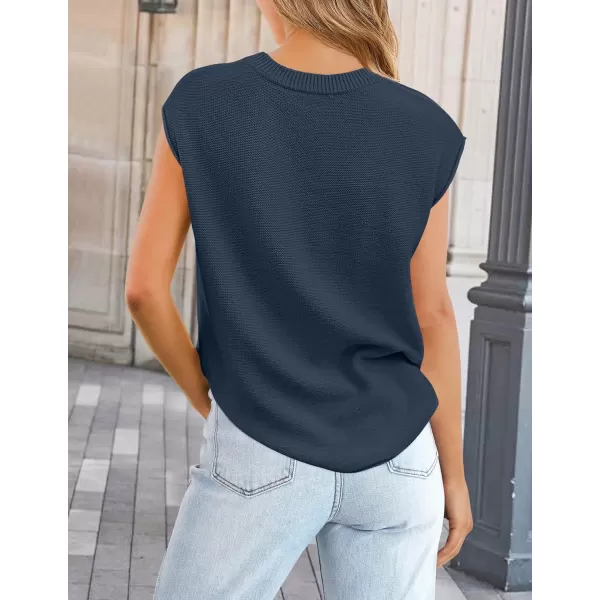imageZESICA Womens Short Sleeve Tunic Tops Casual Crew Neck Sleeveless Solid Pullover Sweaters Basic Loose Knit Sweater VestDusty Blue