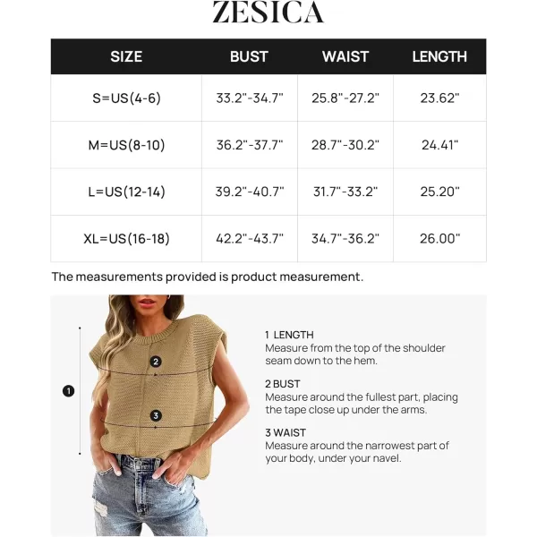 imageZESICA Womens Short Sleeve Tunic Tops Casual Crew Neck Sleeveless Solid Pullover Sweaters Basic Loose Knit Sweater VestKhaki