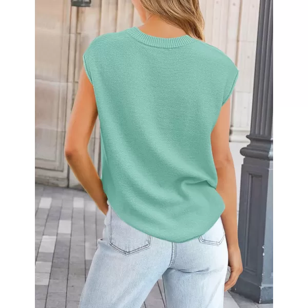 imageZESICA Womens Short Sleeve Tunic Tops Casual Crew Neck Sleeveless Solid Pullover Sweaters Basic Loose Knit Sweater VestMint