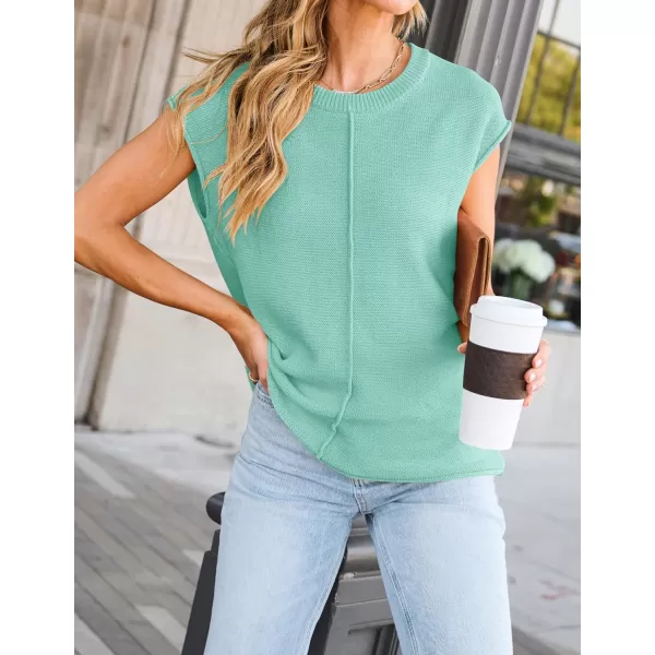 imageZESICA Womens Short Sleeve Tunic Tops Casual Crew Neck Sleeveless Solid Pullover Sweaters Basic Loose Knit Sweater VestMint