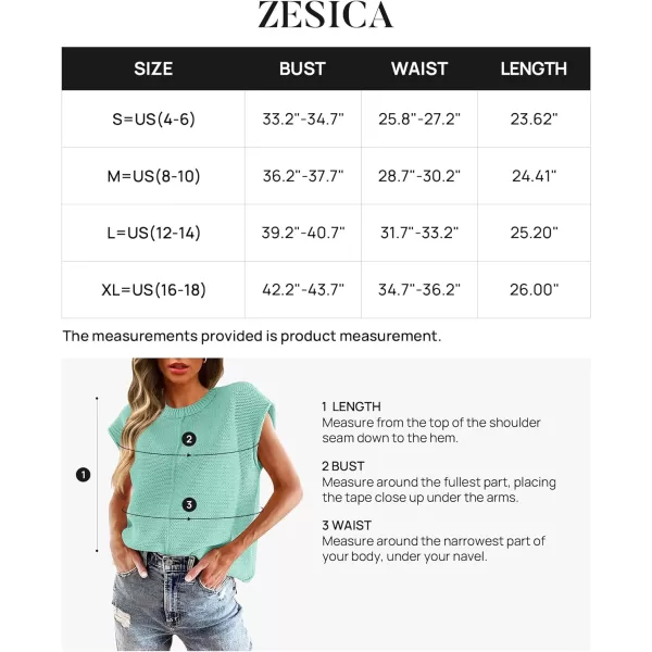 imageZESICA Womens Short Sleeve Tunic Tops Casual Crew Neck Sleeveless Solid Pullover Sweaters Basic Loose Knit Sweater VestMint