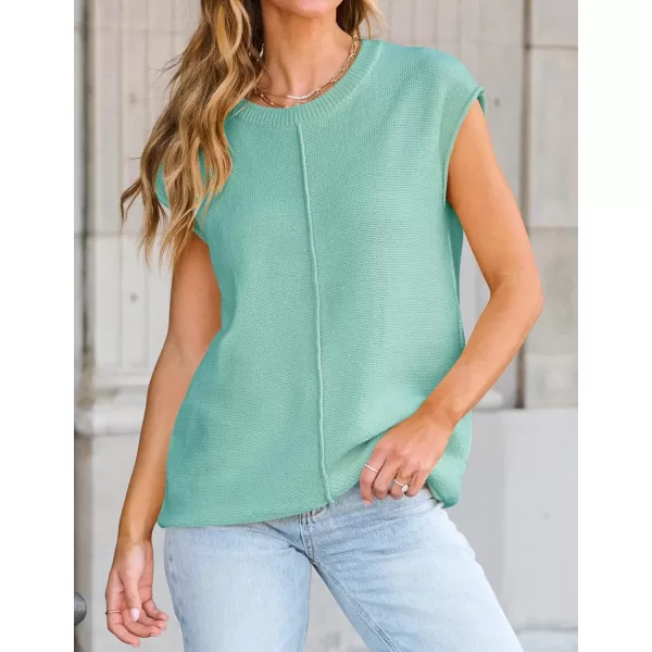 imageZESICA Womens Short Sleeve Tunic Tops Casual Crew Neck Sleeveless Solid Pullover Sweaters Basic Loose Knit Sweater VestMint