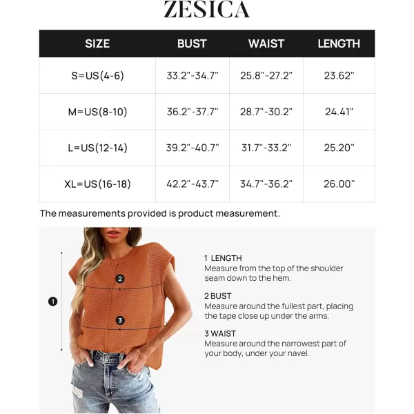 imageZESICA Womens Short Sleeve Tunic Tops Casual Crew Neck Sleeveless Solid Pullover Sweaters Basic Loose Knit Sweater VestOrange