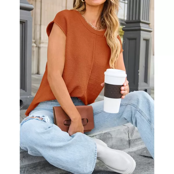 imageZESICA Womens Short Sleeve Tunic Tops Casual Crew Neck Sleeveless Solid Pullover Sweaters Basic Loose Knit Sweater VestOrange