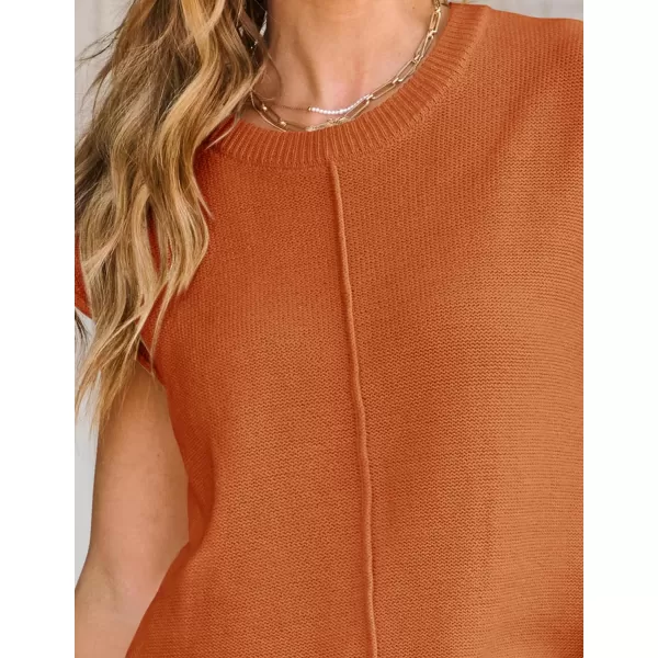 imageZESICA Womens Short Sleeve Tunic Tops Casual Crew Neck Sleeveless Solid Pullover Sweaters Basic Loose Knit Sweater VestOrange