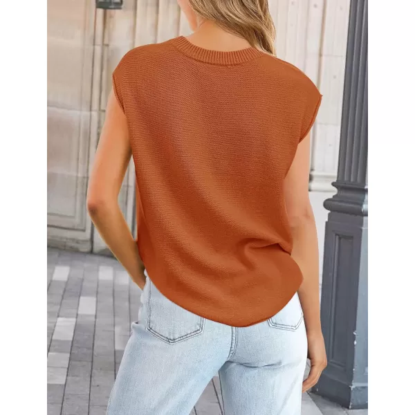 imageZESICA Womens Short Sleeve Tunic Tops Casual Crew Neck Sleeveless Solid Pullover Sweaters Basic Loose Knit Sweater VestOrange