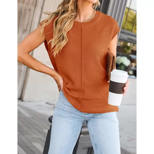 imageZESICA Womens Short Sleeve Tunic Tops Casual Crew Neck Sleeveless Solid Pullover Sweaters Basic Loose Knit Sweater VestOrange