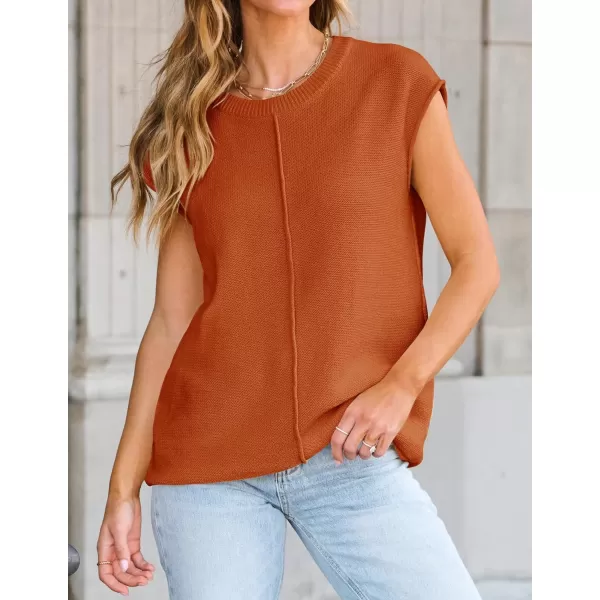 imageZESICA Womens Short Sleeve Tunic Tops Casual Crew Neck Sleeveless Solid Pullover Sweaters Basic Loose Knit Sweater VestOrange
