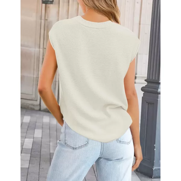 imageZESICA Womens Short Sleeve Tunic Tops Casual Crew Neck Sleeveless Solid Pullover Sweaters Basic Loose Knit Sweater VestWhite