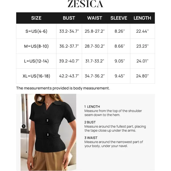 imageZESICA Womens Short Sleeve V Neck T Shirts 2024 Summer Ribbed Knit Slim Fitted Basic Solid Color Tee TopsBlack