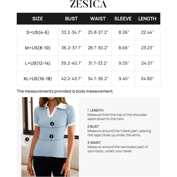 imageZESICA Womens Short Sleeve V Neck T Shirts 2024 Summer Ribbed Knit Slim Fitted Basic Solid Color Tee TopsBlue
