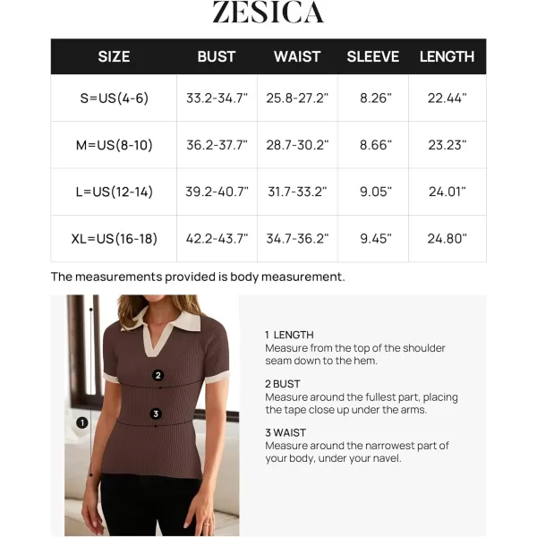 imageZESICA Womens Short Sleeve V Neck T Shirts 2024 Summer Ribbed Knit Slim Fitted Basic Solid Color Tee TopsCoffee
