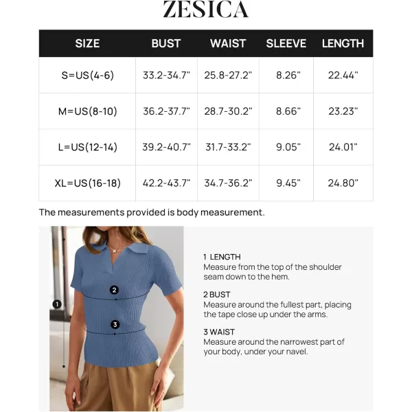 imageZESICA Womens Short Sleeve V Neck T Shirts 2024 Summer Ribbed Knit Slim Fitted Basic Solid Color Tee TopsDustyblue
