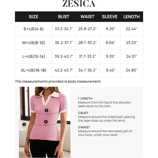 imageZESICA Womens Short Sleeve V Neck T Shirts 2024 Summer Ribbed Knit Slim Fitted Basic Solid Color Tee TopsPink