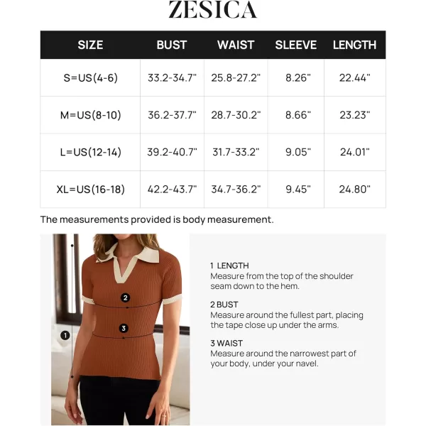 imageZESICA Womens Short Sleeve V Neck T Shirts 2024 Summer Ribbed Knit Slim Fitted Basic Solid Color Tee TopsRust