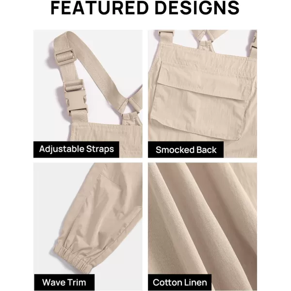 imageZESICA Womens Sleeveless Overalls Jumpsuit Casual Loose Adjustable Straps Bib Long Pant Jumpsuits with PocketsApricot