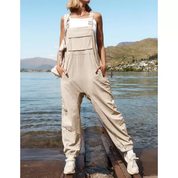 imageZESICA Womens Sleeveless Overalls Jumpsuit Casual Loose Adjustable Straps Bib Long Pant Jumpsuits with PocketsApricot