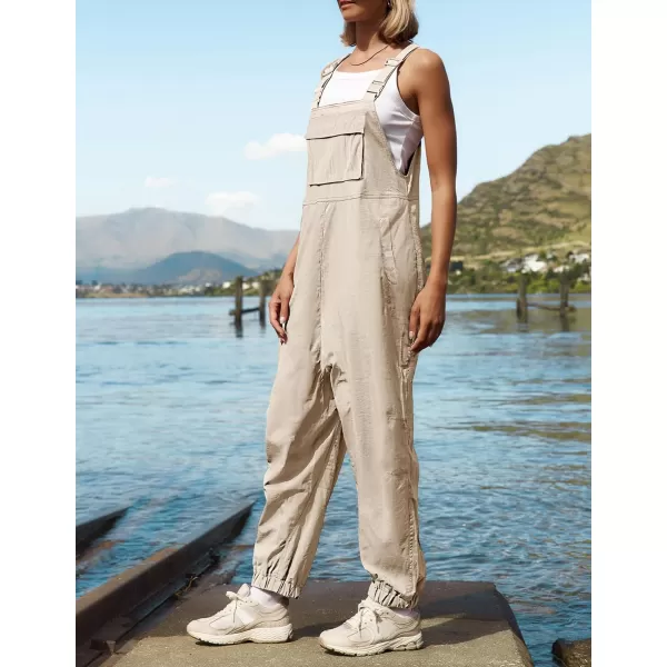 imageZESICA Womens Sleeveless Overalls Jumpsuit Casual Loose Adjustable Straps Bib Long Pant Jumpsuits with PocketsApricot